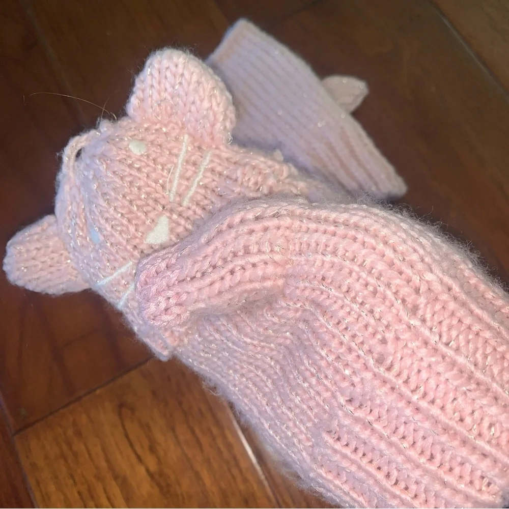 GAP Kids Girls Pink Cat Covertible Kitten Mittens Fingerless Gloves Size S 5/6